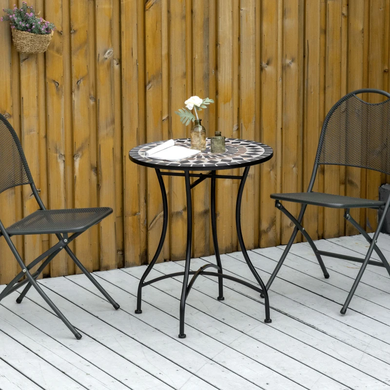 Outsunny Φ60cm Mosaic Outdoor Patio Table - Black