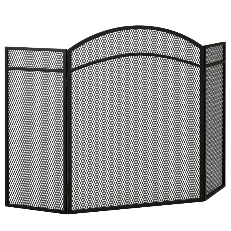 HOMCOM Protector de Chimenea de 3 Paneles Plegable Pantalla de Chimenea con Estructura de Metal 96x60 cm Negro