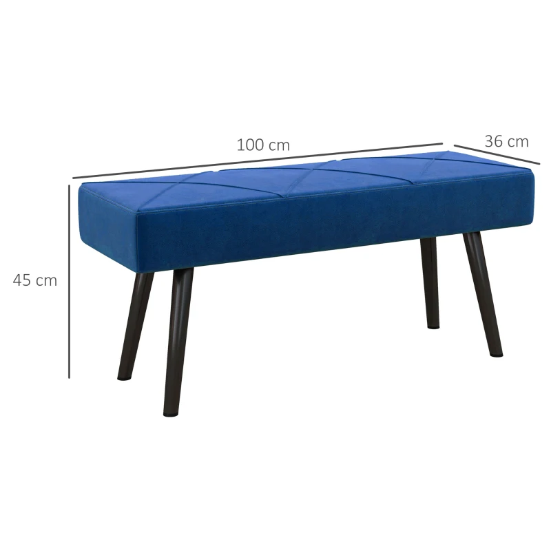 HOMCOM Taburete Pie de Cama Multifuncional con Pies de Acero y Asiento Acolchado para Entrada Pasillo 100x36x45 cm Azul Oscuro