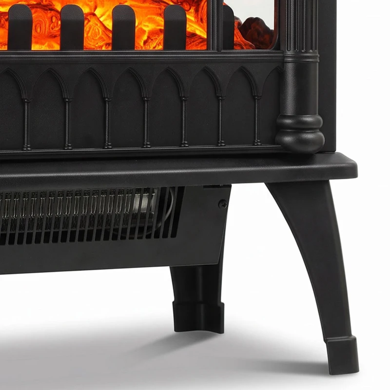 HOMCOM 3-Sided Glass Electric Fire Fan Heater, Electric Fireplace Stove Freestanding Log Burner with Flame Effect, Black