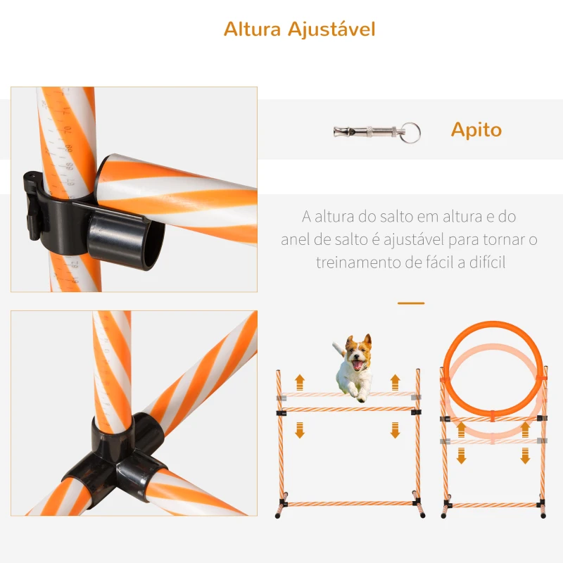 PawHut Conjunto de Treino de Agilidade para Cães de 4 Peças Kit Treino Agility para Cães com Slalom Área de Pausa Barreiras e Anel de Salto Laranja