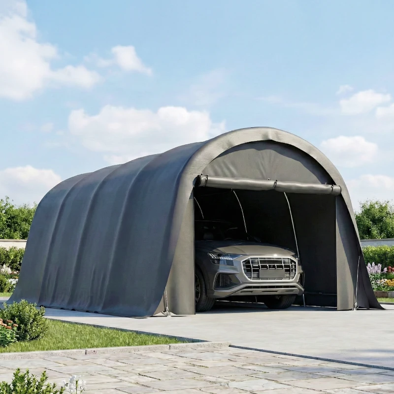 Outsunny Carport Zeltgarage 3x6m Winterfest Wasserdichtes Lagerzelt mit abnehmbaren Seitenwänden großer Rolltor, UPF50+