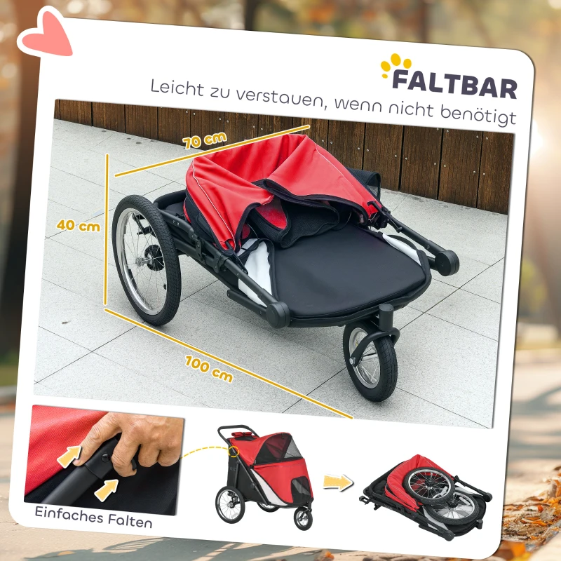 PawHut Hondbuggy, opvouwbaar, inklapbaar, ligkussen, stalen frame, Rood/Zwart(m-7)