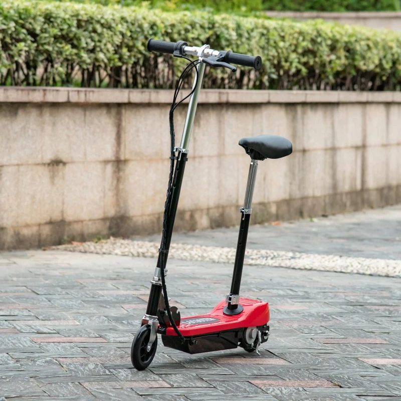 HOMCOM Trottinette Électrique 120 W Pliable pour Enfants de 7 à 12 Ans Hauteur de Guidon et Selle Réglable 10 Km/h Max. 2 Roues en PU Rouge
