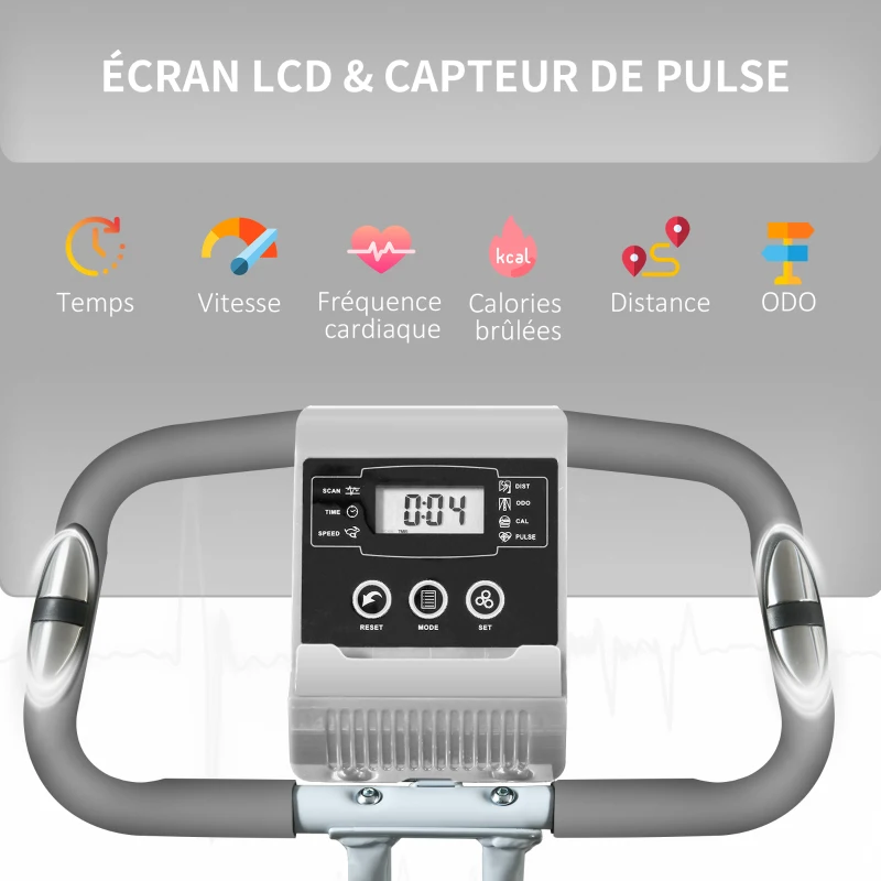 HOMCOM Vélo d'appartement pliant 8 niveaux de résistance magnétique dossier selle réglable poignées ergonomiques noir gris