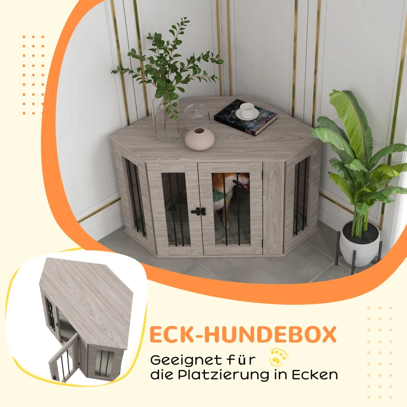 PawHut Hondenbench, hondenkooi, hoekdesign, inclusief vergrendeling, 1 ligkussen, 104 x 55 x 63 cm, bruin(m-5)