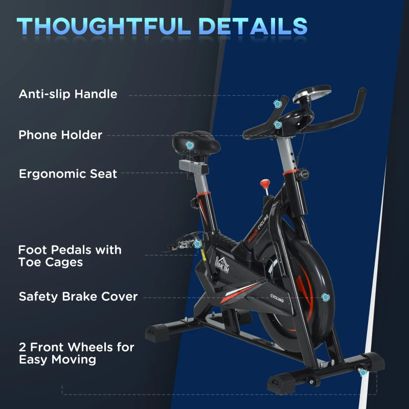 HOMCOM Stationary Exercise Bike, 10kg Flywheel Cycling Machine with Adjustable Resistance, LCD Monitor, Phone and Bottle Holder for Home Gym Office Cardio Workout Aerobic Training