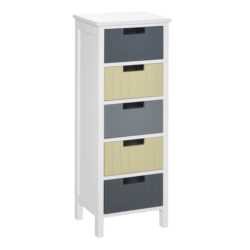 HOMCOM Cómoda de Madeira com 5 Gavetas Cómoda Auxiliar de Armazenamento com Pés Elevados Estilo Moderno para Dormitório Sala de Estar Casa de Banho 35x28x90,5cm Multicor