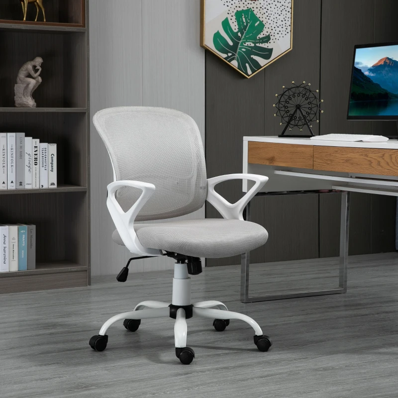 Vinsetto Bureaustoel, Schrijfstafstoel met Wielen, Ergonomisch, In Hoogte Verstelbaar, Grijs
