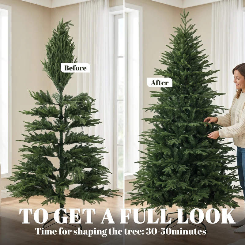 HOMCOM 7ft Artificial Christmas Tree with 2080 Realistic Tips, Hinged Xmas Tree with Wide Shape for Home Office, Green