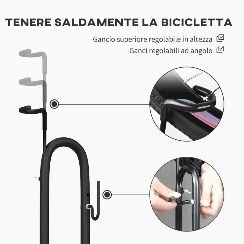 HOMCOM Supporto per Bici con Ganci Regolabili, Compatibile con Biciclette 24"-29" e 700c, per Garage, Interno ed Esterno, Nero