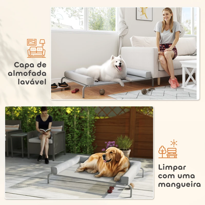 PawHut Cama Elevada para Cães com Latertais Amovíveis Cama Elevada para Cães Grandes Portátil com Malha Respirável 130x90x30 cm Cinza Claro