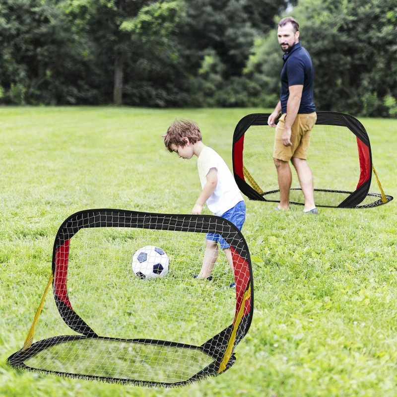 HOMCOM Fußballtor Klapptor 2er-Set mit Tragetasche 120 x 80 x 80cm Stahl Schwarz+Rot+Gold
