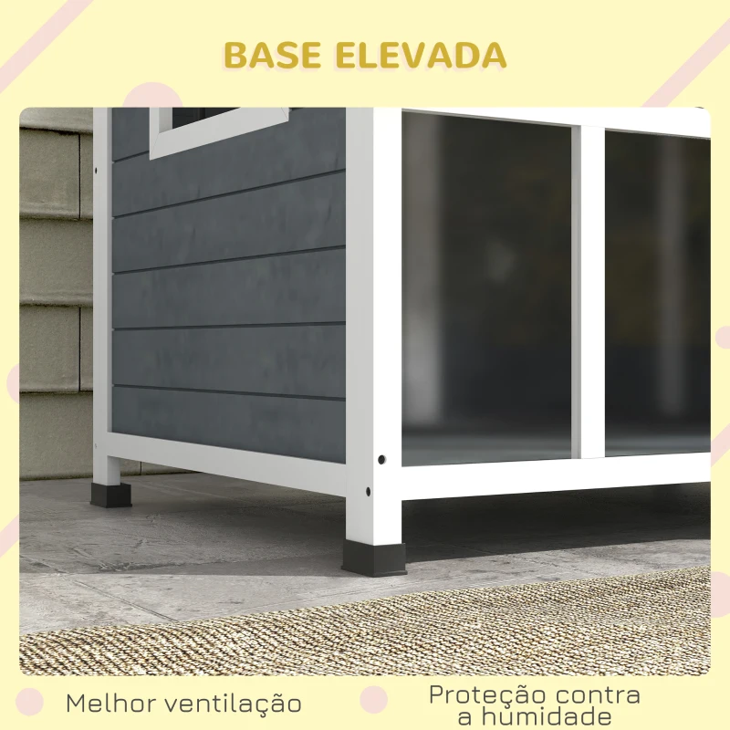 PawHut Casa para Cães de Madeira com Teto Abatível Porta com Cortina e Fundo Amovível 101x66,5x70,5cm Cinza Escuro