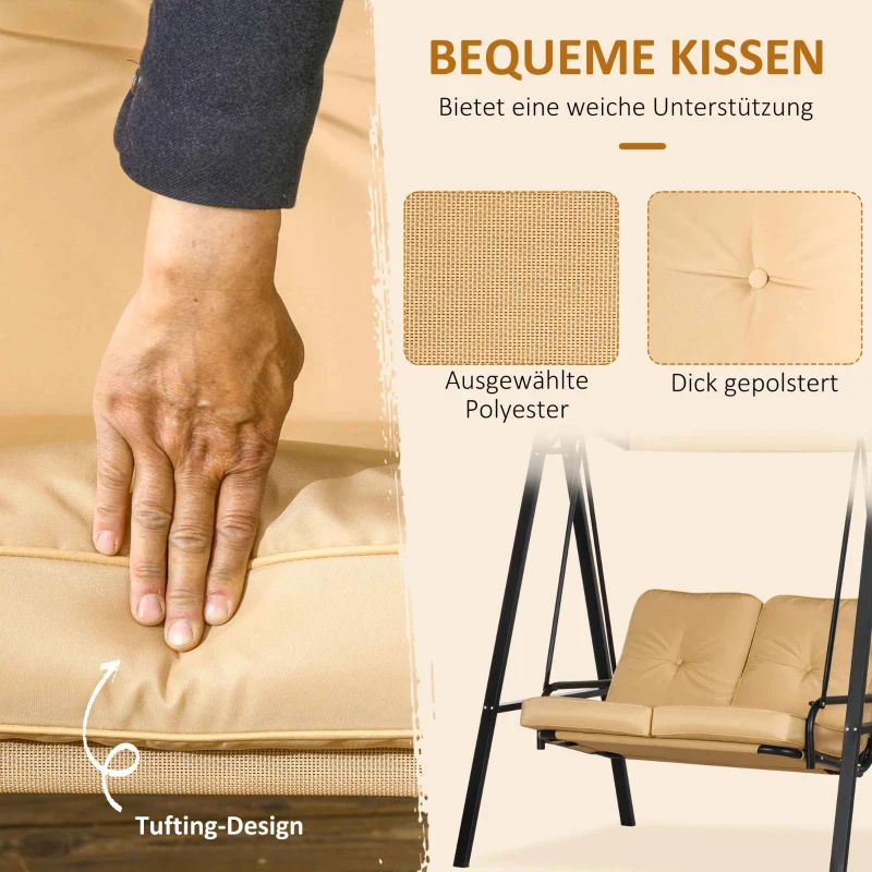Outsunny Tuinschommel, 2-zits met verstelbaar dak, tot 220 kg belastbaar, 138 x 106 x 174 cm, Beige