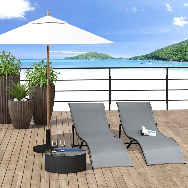 Outsunny Conjunto 2 Espreguiçadeiras Ergonômicas Dobráveis em Forma de S com Estrutura de Alumínio Textilene para Piscina Pátio Jardim e Varanda 165x61x63cm Cinza