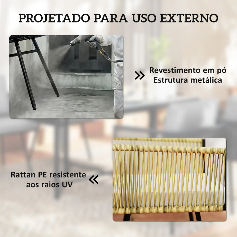 Outsunny Conjunto de Refeição Jardim de 5 Peças Mesa de Refeição com Imitação de Madeira e 4 Cadeiras com Almofadas Bege e Madeira