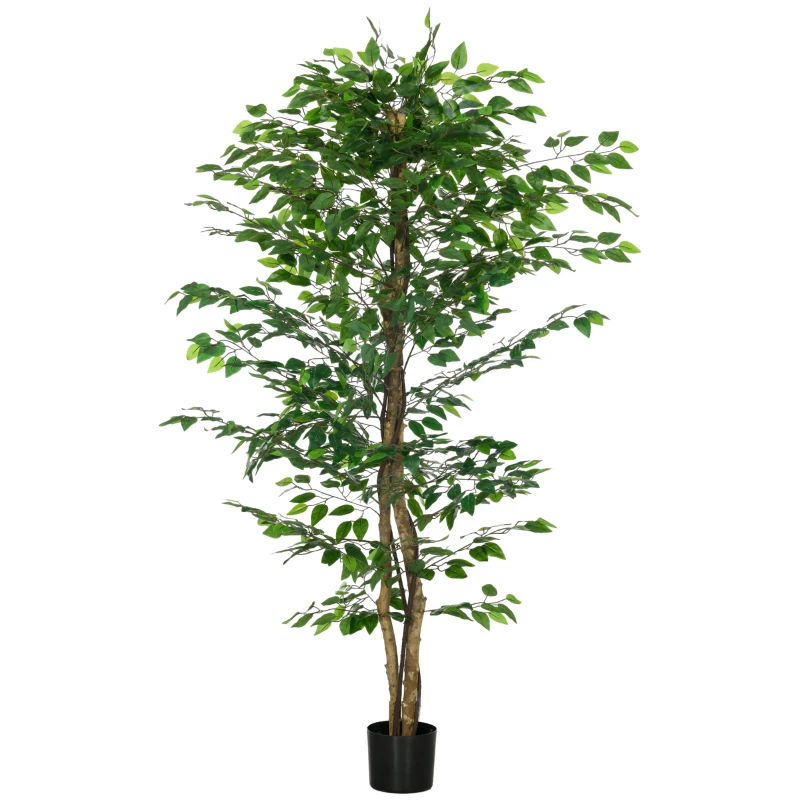 HOMCOM Kunstmatige Ficus-Boom, levensecht, onderhoudsvrij, incl. pot, 180 cm hoog, Groen(m-10)