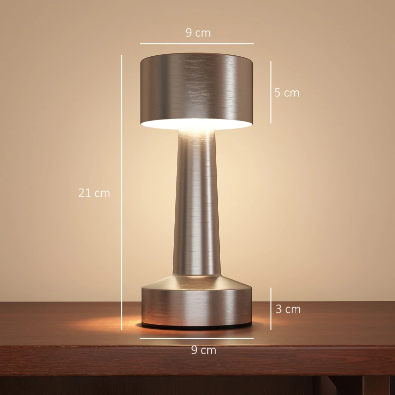 HOMCOM Cordless Table Lamp, Touch LED Desk Lamp with Rechargeable Battery, 3 Colour, for Bedroom Living Room, Silver