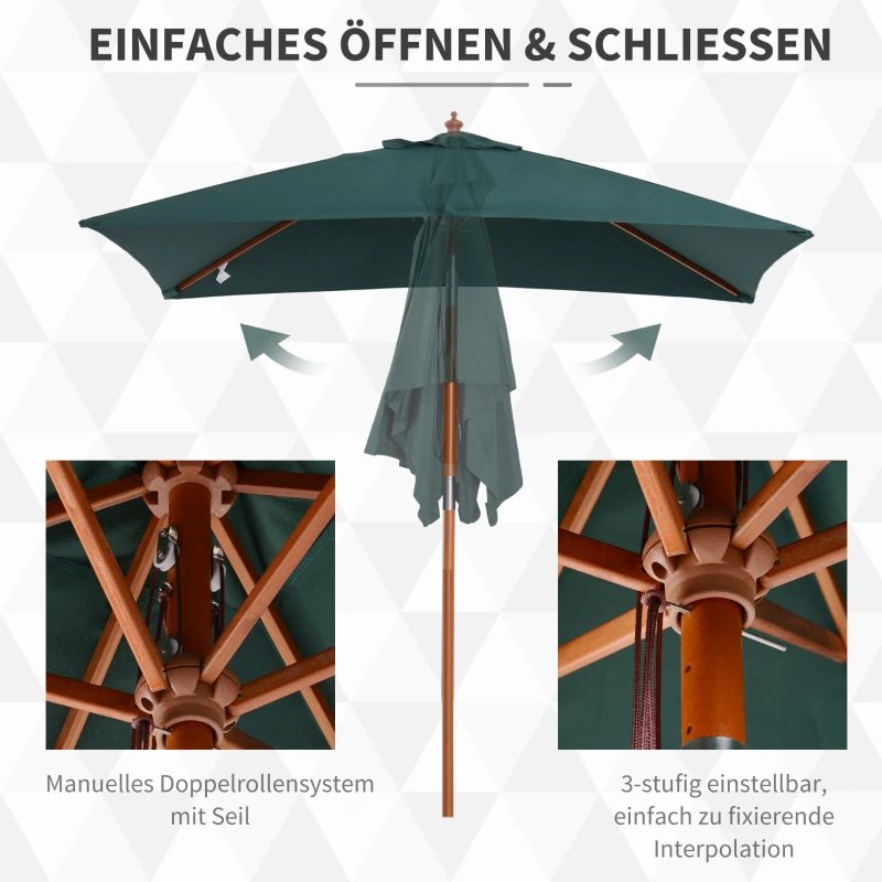 Outsunny Sonnenschirm 200 x 150 x 235 cm Knickbarer Gartenschirm 3-stufig einstellbar rechteckig Strandschirm wasserabweisend und UV-beständig für Strand Balkon Terrasse Garten Grün