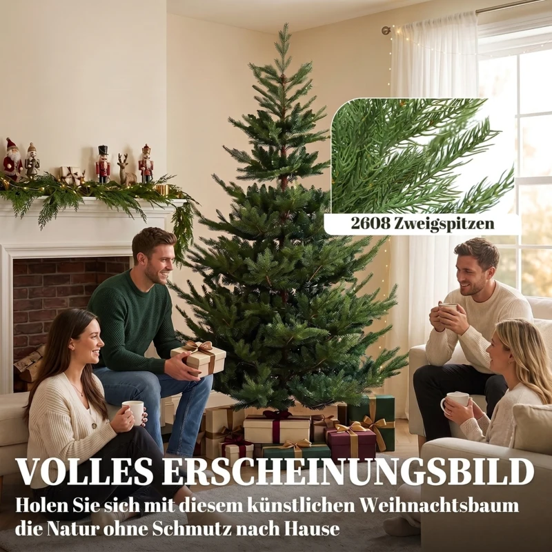 HOMCOM Weihnachtsbaum, Kunsttanne, realistisches Aussehen, schneller Aufbau, Kunststoff, Grün, 140 x 140 x 210cm