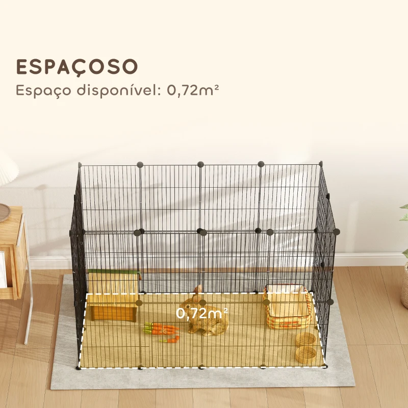 PawHut Recinto Metálico para Animais com 24 Painéis Recinto para Animais Pequenos Personalizável 120x60x80 cm Preto