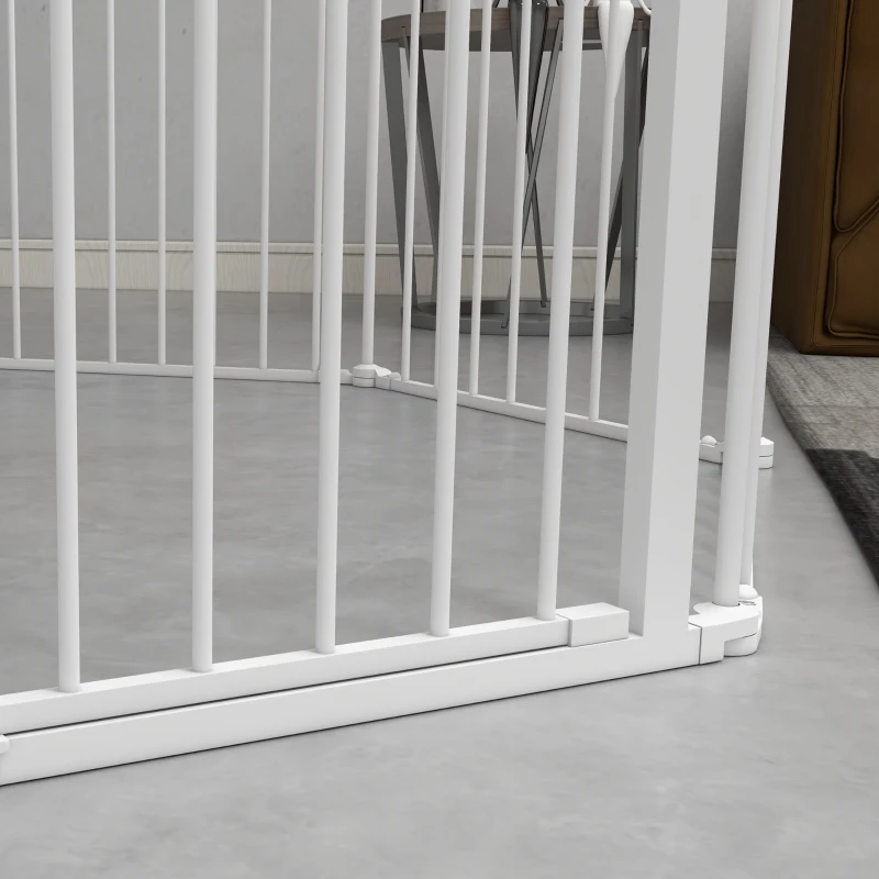 PawHut 2-in-1 Puppyren en Barrière, 8 Panelen, Vergrendelbare Deur, Staal, 90 cm Hoog, Wit(m-9)