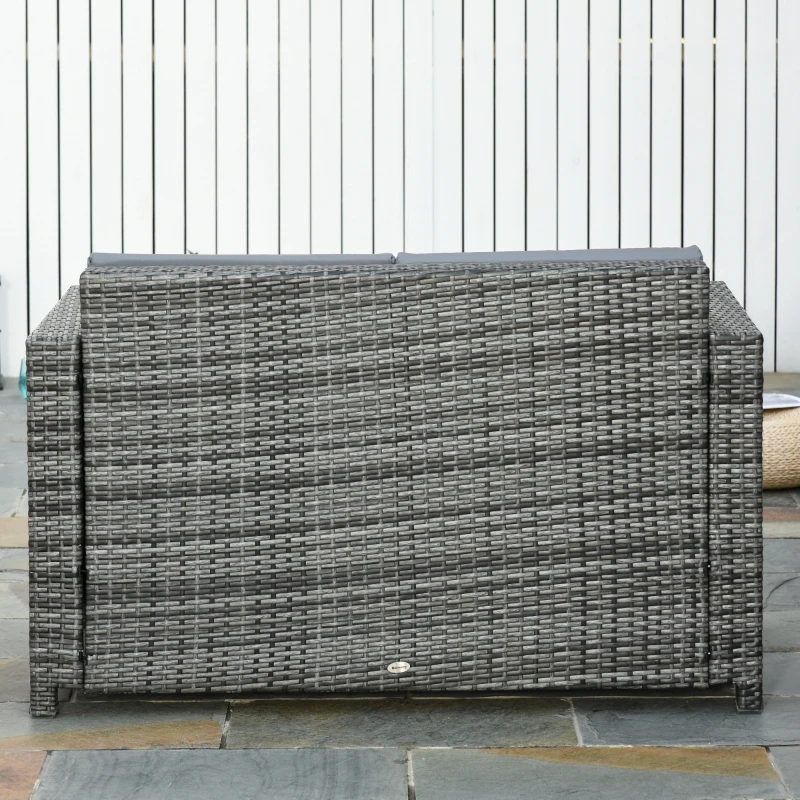 Outsunny Poly-rotan bank met kussens 2-zits loungebank tuin metaal polyester grijs