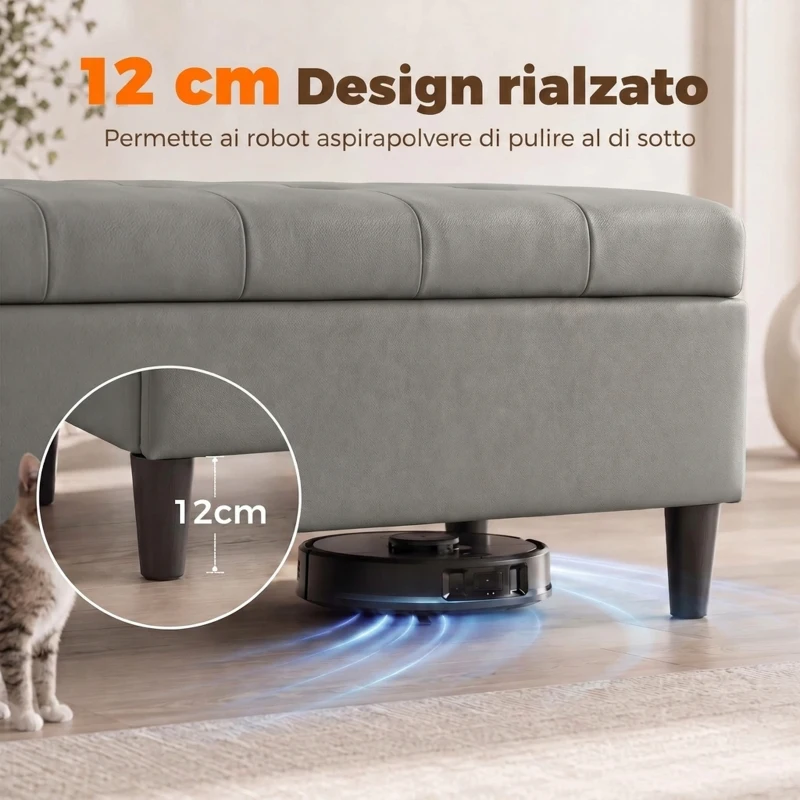 HOMCOM Panca Contenitore Imbottita 136L in Finta Pelle, 110x41x42 cm, Grigio