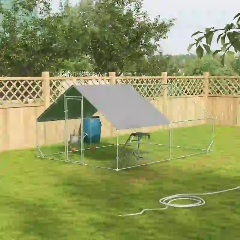 PawHut Walk In Chicken Run with Chicken Activity Shelf and Cover, 3 x 4 x 2m
