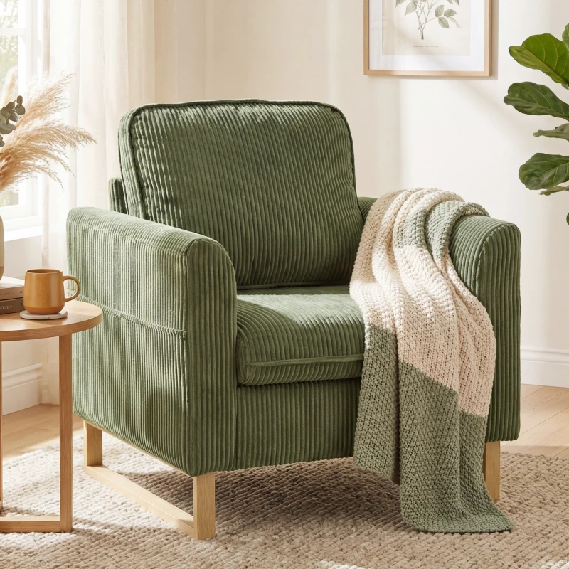 HOMCOM Accent Chair with Spring, Modern Industrial Armchair with Metal Legs for Livingroom Dark Green