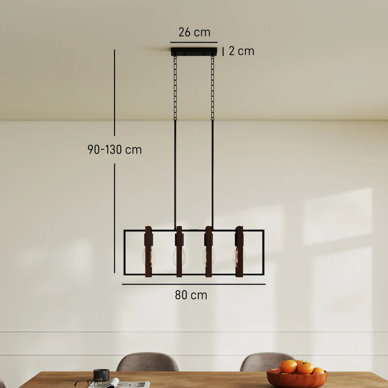 HOMCOM Suspension luminaire moderne, lustre plafonnier avec 4 cadres rotatifs et hauteur réglable, 80 x 21 x 90-130 cm, noyer