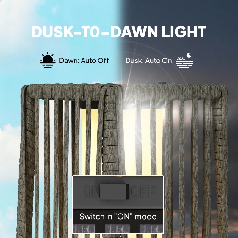 Outsunny Solar Rattan Floor Lamp, Outdoor Garden Lantern with Auto On/Off LED Lights, IP44 for Patio, Terrace, Dark Grey