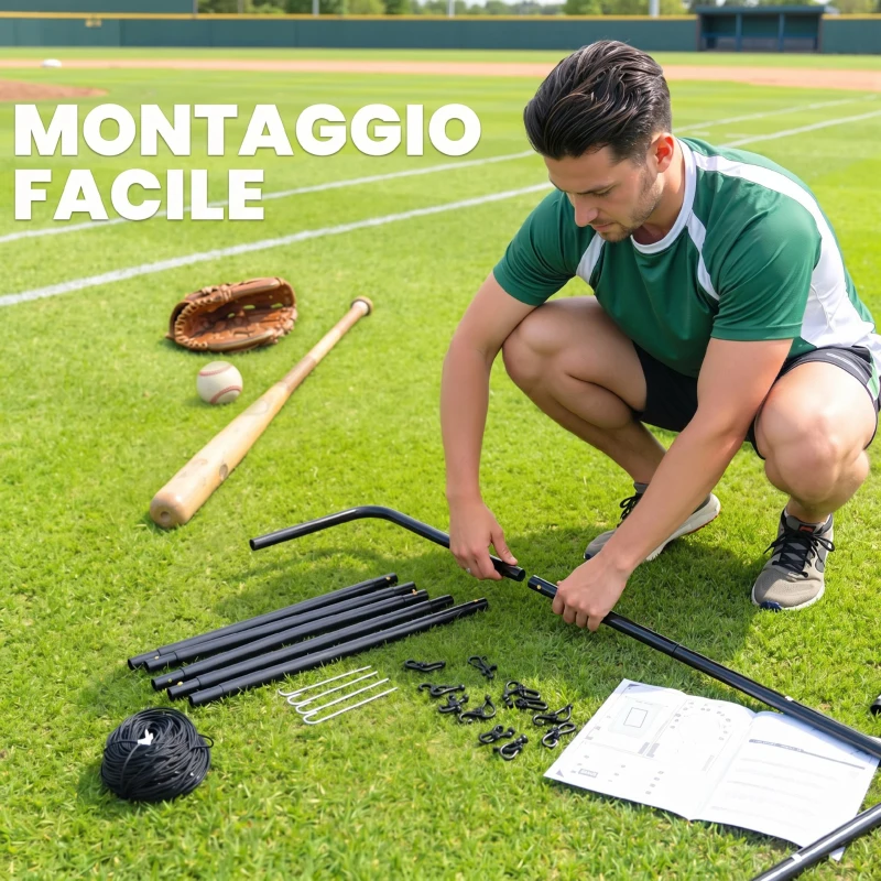 HOMCOM Rete Elastica Rimbalzo da Baseball, Rete per Lanci Battute di Baseball Rimbalzatore Portatile, Rete da Calcio, per Softball, 90x80x140cm, Nero