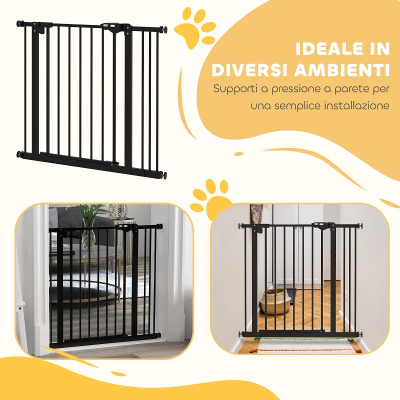 PawHut Cancellino per Cani a 2 Estensioni con Larghezza Regolabile fino 100 cm e Chiusura Automatica, Nero