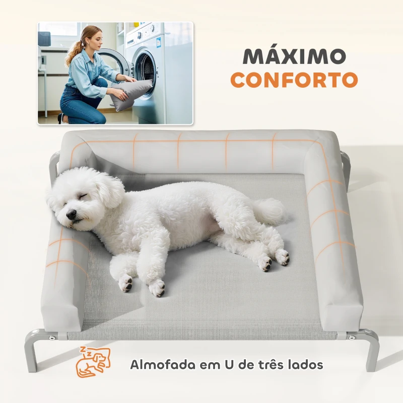 PawHut Cama Elevada para Cães com Latertais Amovíveis Cama Elevada para Cães Pequenos Portátil com Malha Respirável 90x65x30 cm Cinza