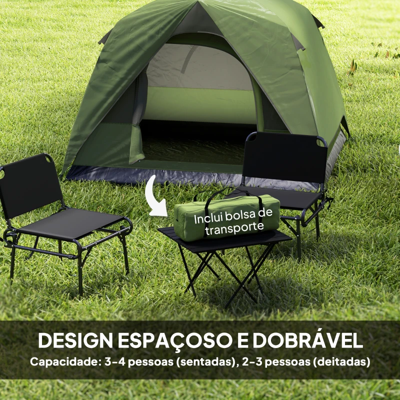 Outsunny Tenda de Campismo para  2-3 Pessoas Dobrável com Bolsa de Transporte 200x200x135 cm Verde