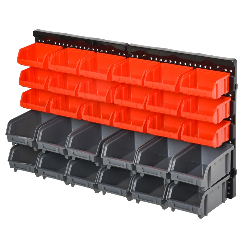 DURHAND Schappenrek, Opbergsysteem voor Werkplaats, 30 Dozen in 2 Maten, Stapelbaar, 63x18x37,5cm, Rood