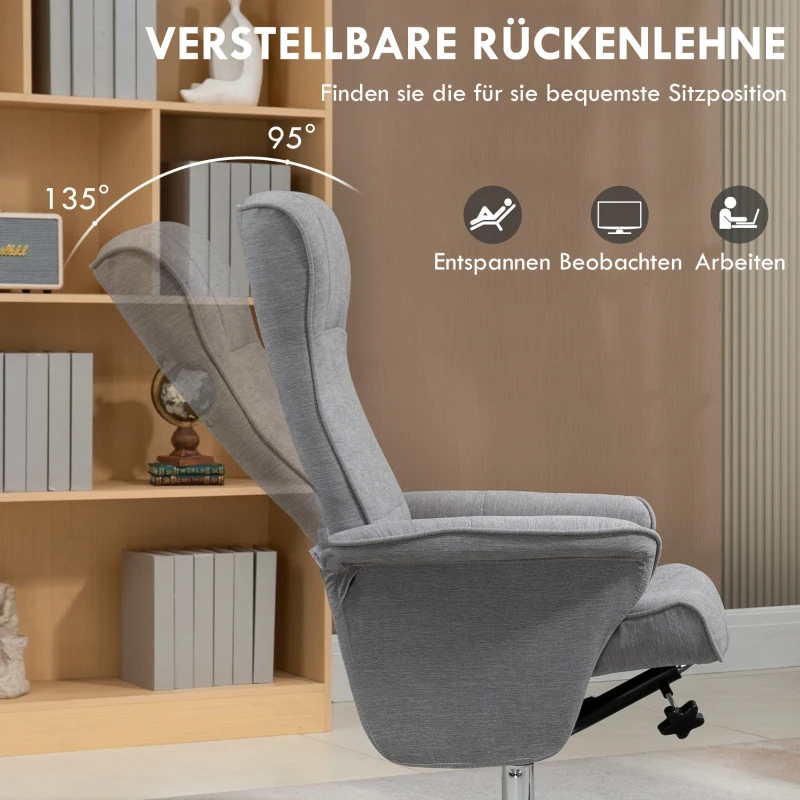 HOMCOM Relaxstoel met Voetenbank, Draaibaar, Kantelbare Rugleuning, Belastbaar tot 150 kg, 69 x 71 x 104 cm, Grijs