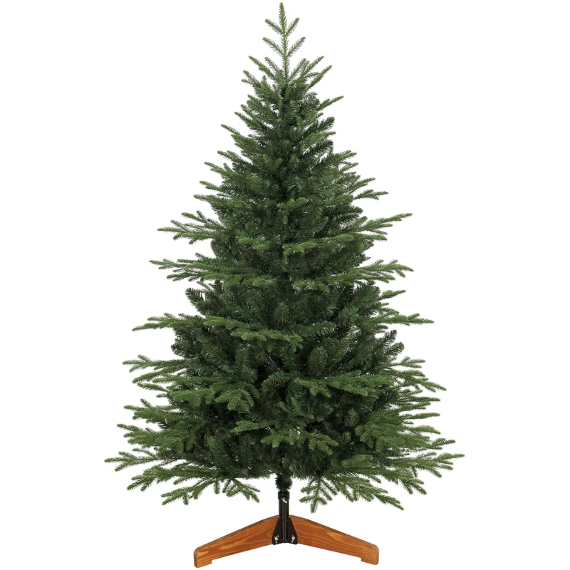 HOMCOM 150cm Artificial Christmas Tree Full Hinged Xmas Tree Solid Pine Wood Stand, Green
