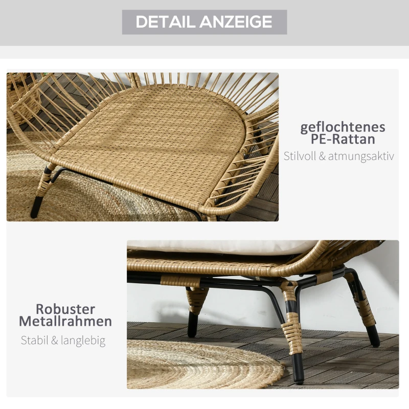 Outsunny Rotan Stoel in Mandvorm Rotan stoel met zitkussen tuinstoel metaal