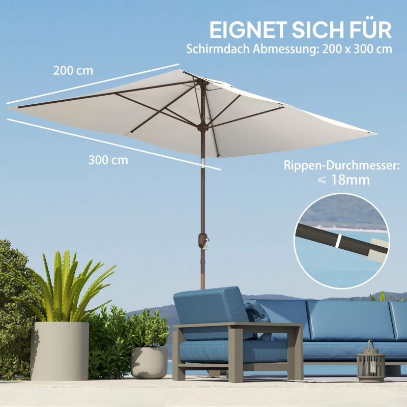 Outsunny Vervangend parasoldoek 2 x 3 m 6 baleinen UV50+ & waterdicht terrasparasol doek