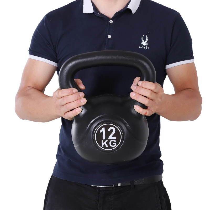 HOMCOM Kettlebell 12kg per Sport e Fitness con Base Piatta e Impugnatura, Kettlebell Pesi per Allenamento Home Gym Casa e Palestra, 27x21x31 cm, Nero
