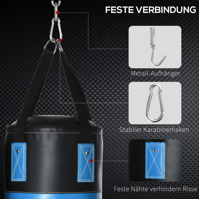 HOMCOM Boxsack-Set Box-Set mit Boxhandschuhen Gefüllt Boxset für Erwachsene Jugendlichen bis 100 KG Belastbar Ø25 x 102 cm Blau