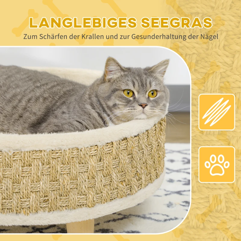PawHut Hondenbed, verhoogde hondenligstoel met kussen, kattenbed, huisdierbed, rond