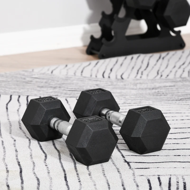 HOMCOM Conjunto de Halteres Hexagonais 2 x 5 kg Conjunto de Pesos com Barras de Conexão Kit de Treino de Fitness