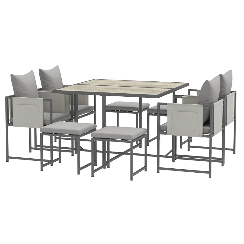 Outsunny Nine-Piece Steel Frame Garden Dining Set - Grey