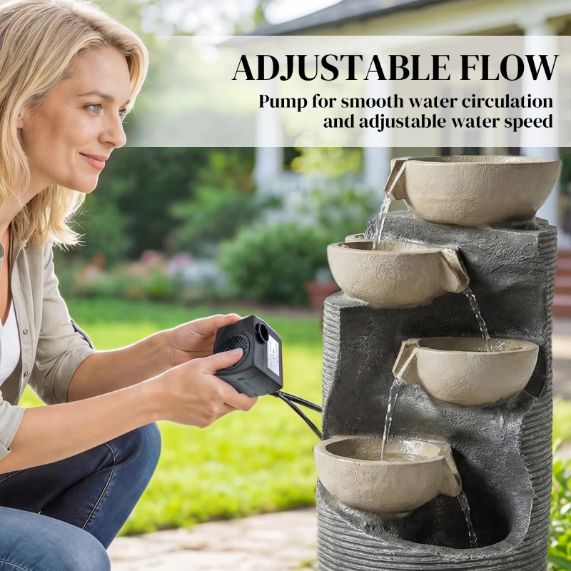 Outsunny Garden Water Feature, Outdoor Water Fountain with LED Lights and Pump, 5 Tier Cascading Waterfall Fountain for Indoor