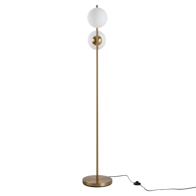 HOMCOM Stehlampe Wohnzimmer mit 2-teiliger Glas-Lampenschirm, Stehleuchte Standleuchte mit 2 E27 Fassung für Wohnzimmer Schlafzimmer, exkl. Glühbirne