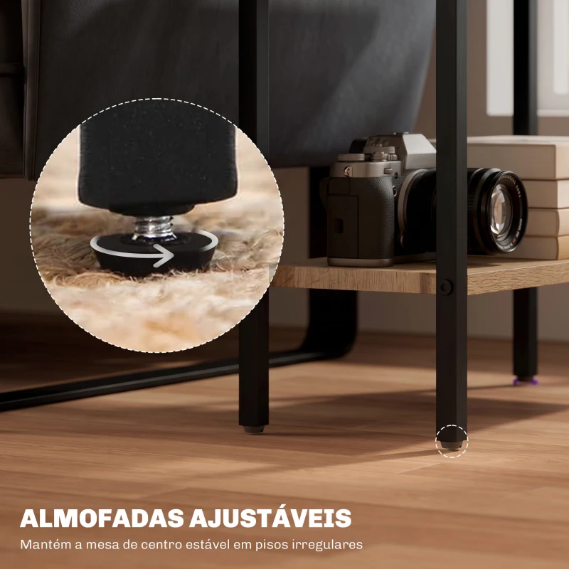 HOMCOM Mesa Auxiliar Estreita de 3 Níveis com Prateleiras Abertas e Estrutura de Aço para Sala e Quarto 43x18x62,5cm Carvalho
